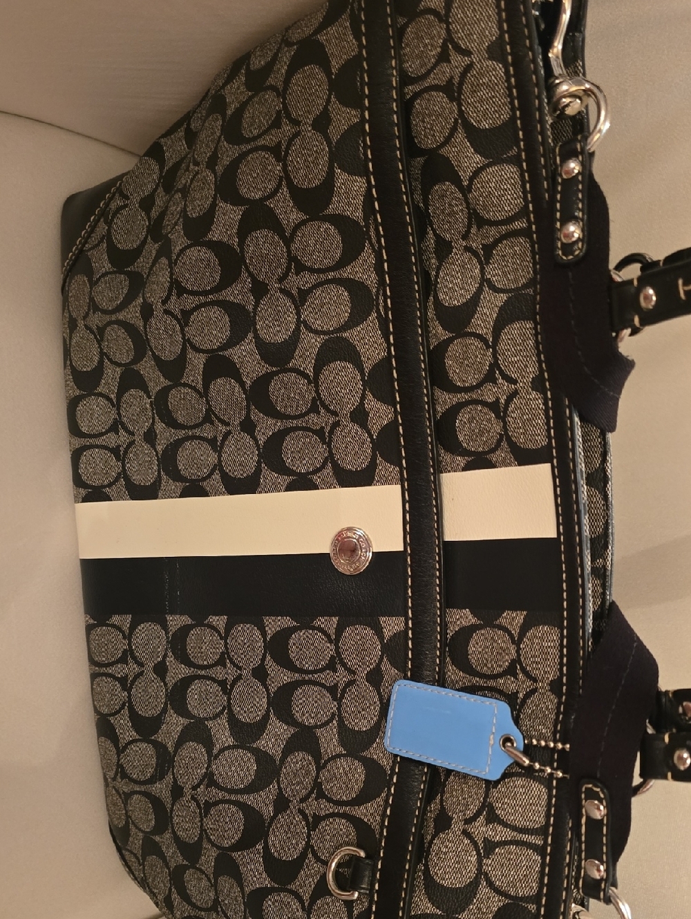 Coach Black and Cream Signature Diaper BAG